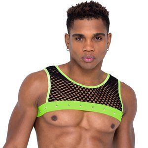 Studded Cropped Fishnet Tank Top with Black Light Trim
